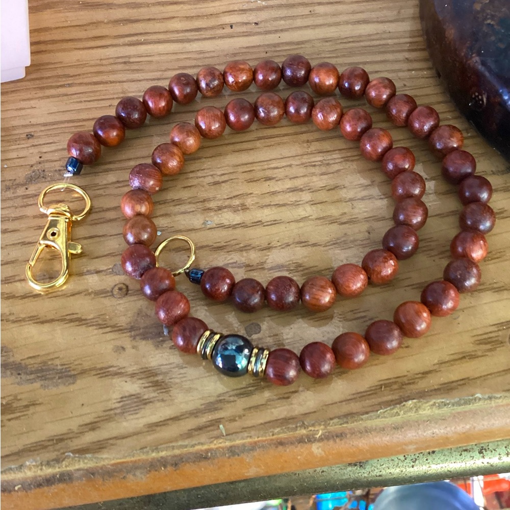 Men's Burmese Pearwood N Hematite Necklace